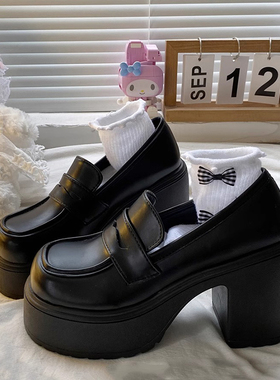 超高跟小皮鞋女2026年春秋新款增高玛丽珍单鞋厚底粗跟日系乐福鞋