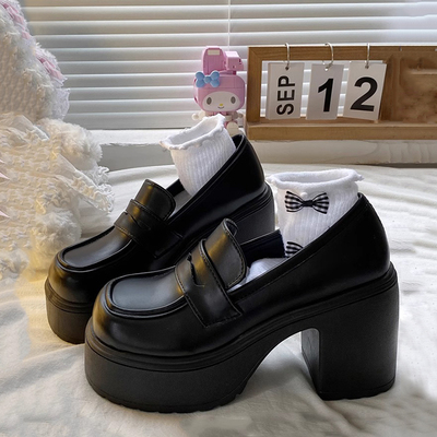 超高跟小皮鞋女2025年春秋新款增高玛丽珍单鞋厚底粗跟日系乐福鞋