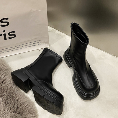 黑色英伦风厚底马丁靴女英伦风春秋单靴2025春秋新款短筒瘦瘦靴子