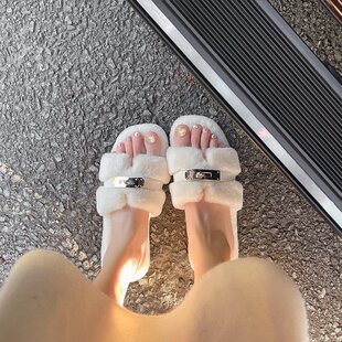 绝美高级感毛毛拖鞋女外穿2026年秋冬新款法式仙女风毛绒平底拖鞋