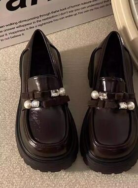 英伦风厚底乐福鞋女2026新款春秋一脚蹬粗跟小个子增高小皮鞋单鞋