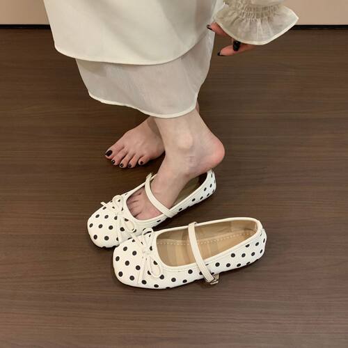 法式平底蝴蝶结温柔晚晚鞋女鞋子2026春季缎面波点法式芭蕾舞单鞋