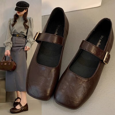 软底春季新款晚晚风平底玛丽珍单鞋2026年新款复古浅口方头豆豆鞋