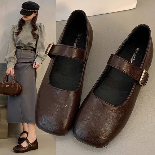 软底春季新款晚晚风平底玛丽珍单鞋2026年新款复古浅口方头豆豆鞋