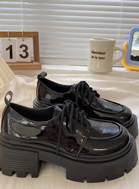 英伦风黑色厚底松糕小皮鞋女2026春秋新款增高复古百搭日系jk单鞋