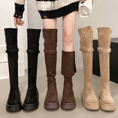 多巴胺过膝长靴女2026春秋款 增高显瘦长筒靴小个子高筒骑士靴冬季