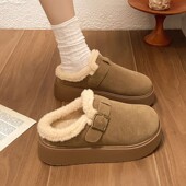 厚底勃肯女鞋 包头半拖雪地靴 秋冬加绒棉鞋 毛毛拖鞋 女外穿2025新款