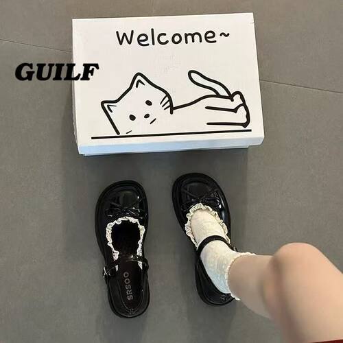 蕾丝花边小皮鞋女2026春夏新款小个子厚底圆头浅口玛丽珍单鞋超火