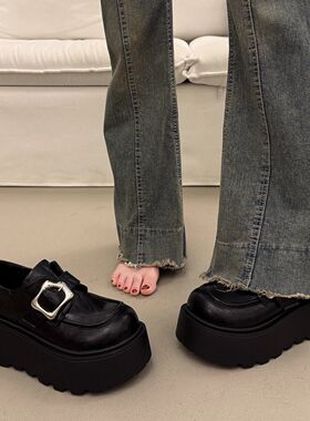 英伦厚底增高小皮鞋女春秋百搭圆头深口单鞋2026新款玛丽珍松糕鞋