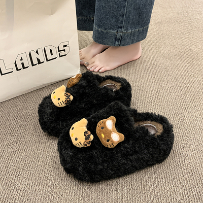 可爱卡通保暖厚底增高包头毛毛拖鞋女外穿2025年新款秋冬加绒增高