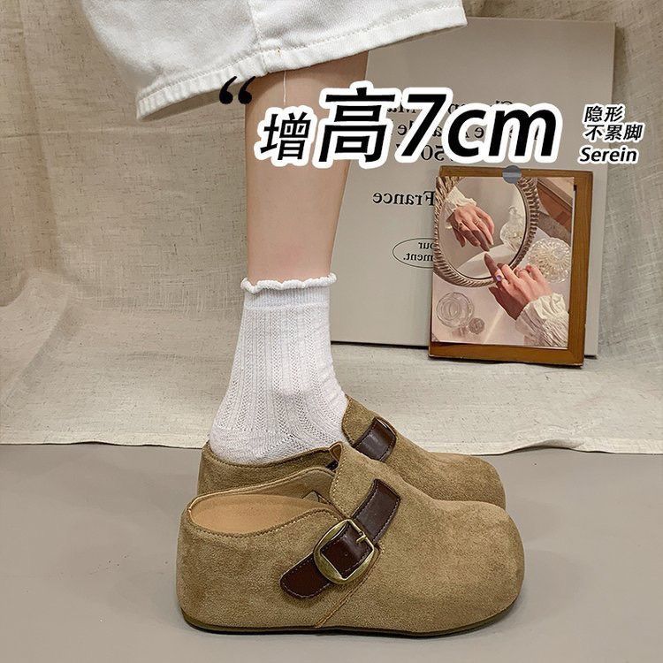 内增高厚底勃肯拖鞋女2026秋冬新款女款春季复古一脚蹬半拖配裙子