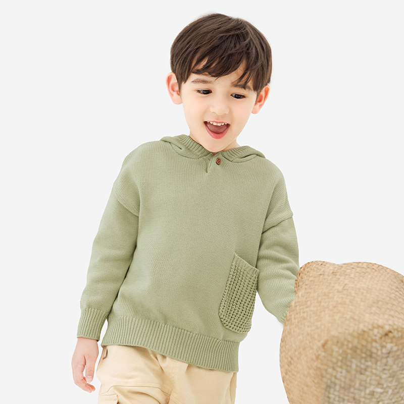 纯一良品童装男童毛衣男孩秋季新款中小童软糯亲肤时尚连帽针织衫