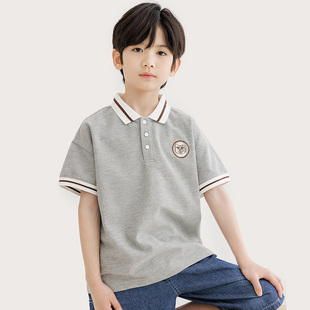 纯一良品夏装男童POLO短袖衫花灰 儿童翻领T恤撞色 少年保罗上衣