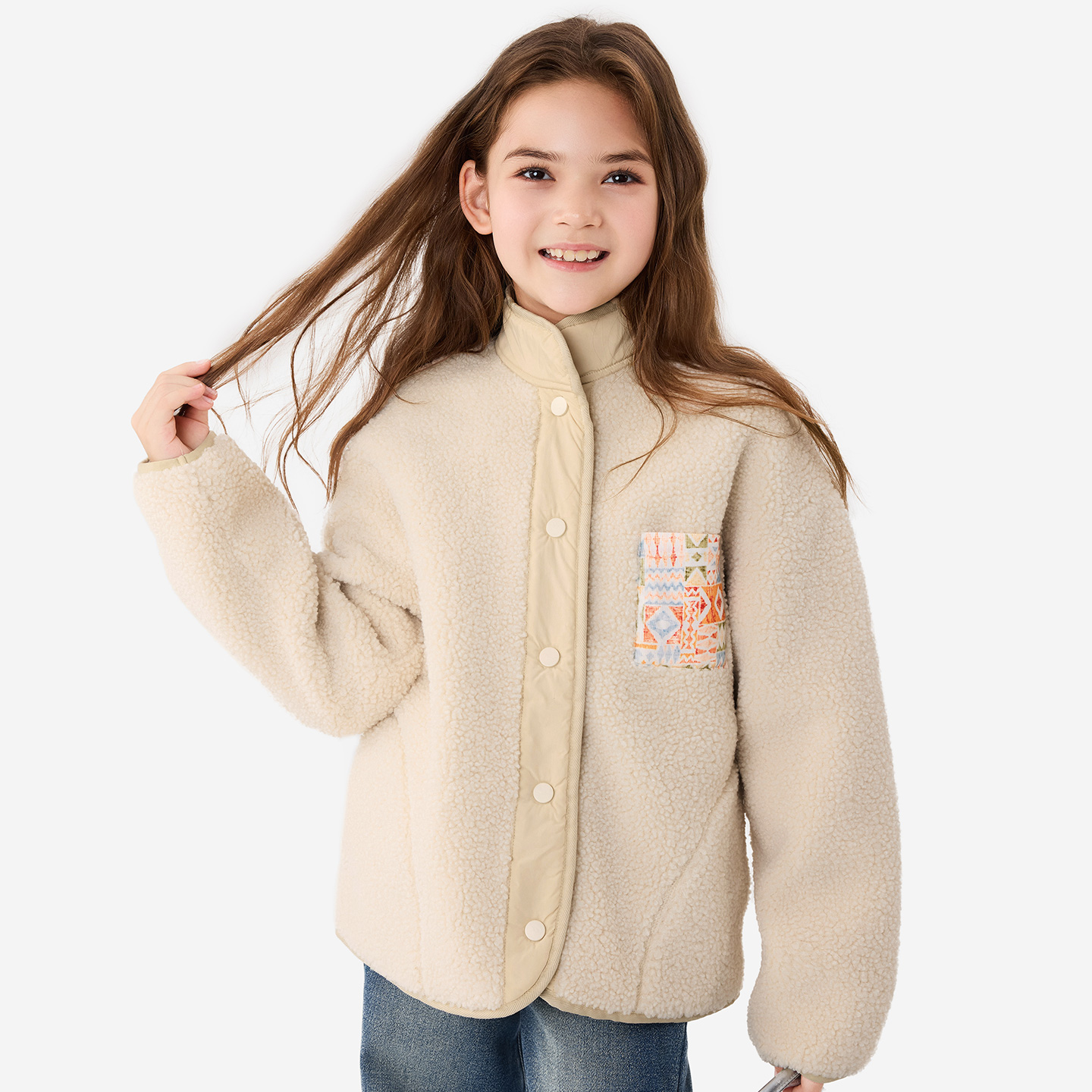 纯一良品女童摇粒绒外套2025秋冬简约轻盈保暖立领上衣