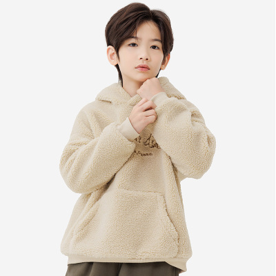 纯一良品童装男童卫衣秋冬新款中大童男孩仿羊羔绒防风连帽上衣潮