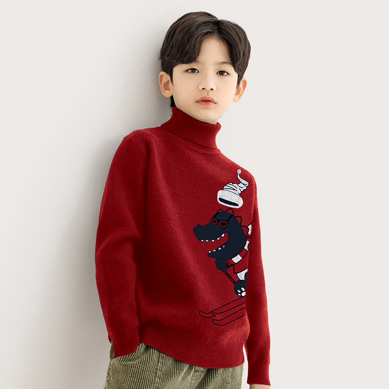 纯一良品童装男童毛衣男孩秋冬新品中大童恐龙提花翻折高领打底衫