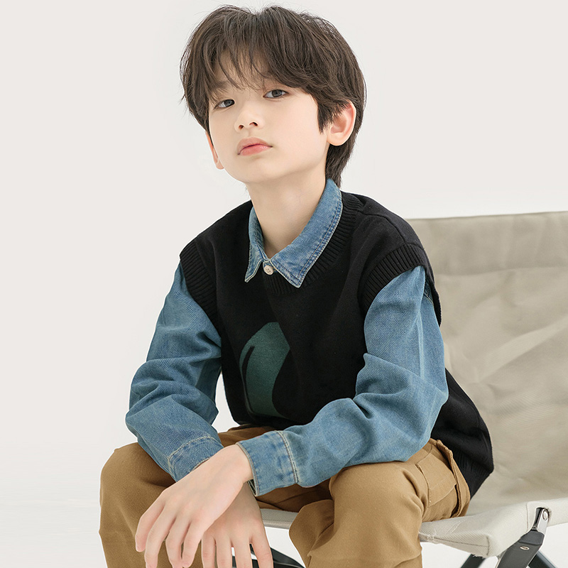 纯一良品男童针织马甲秋冬毛背心
