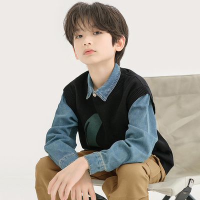 纯一良品男童针织马甲秋冬毛背心