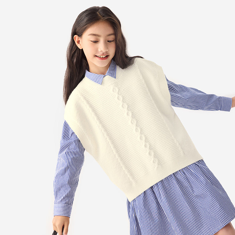 纯一良品女童复古亲肤针织马甲
