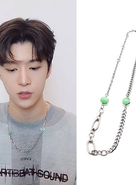 范丞丞同款绿色玛瑙拼接项链男女