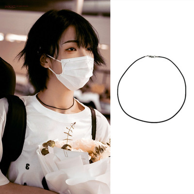 刘恋同款黑色皮项链圈颈带锁骨链