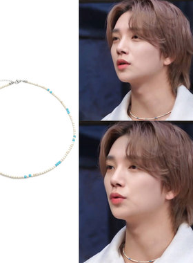 洪知秀Joshua白木蓝色串珠项链圈