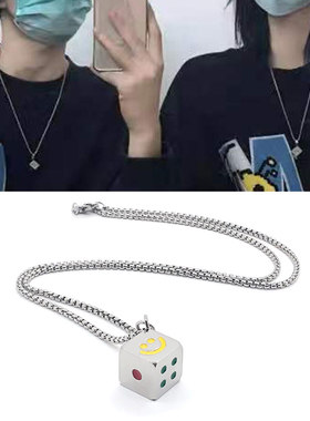 潮流合伙人幸运笑脸骰子项链男女街头嘻哈时尚百搭情侣国潮毛衣链