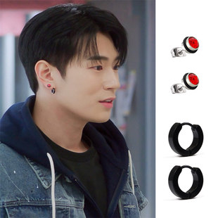 韩剧语义错误栖含张宰英朴承俊同款红钻耳钉黑色耳扣环男女耳夹饰