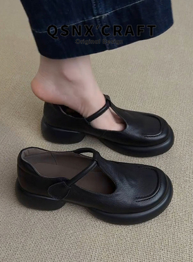 羊皮版~黑色小皮鞋女2025秋季新款单鞋厚底乐福鞋复古玛丽珍鞋子