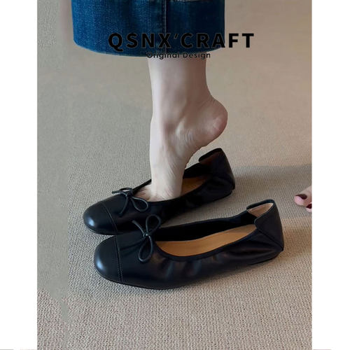 复古黑色蝴蝶结浅口单鞋女