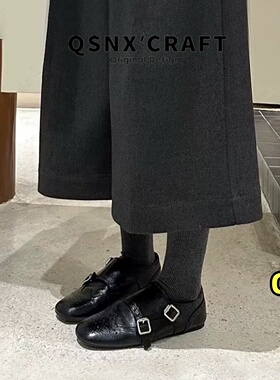 真皮版~英伦风皮带扣乐福鞋女2025新款黑色小皮鞋百搭软底单鞋子