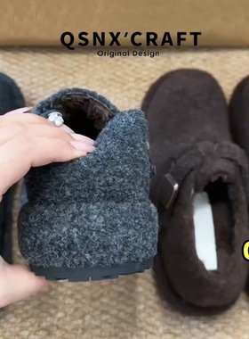 羊羔绒~灰色内增高全包勃肯鞋女2025秋冬新款加绒毛毛小个子单鞋