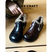 加绒勃肯鞋 女2025秋冬新款 毛毛保暖单鞋 羊皮版 子复古棕色小皮鞋