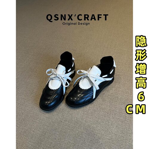 英伦风黑色德训鞋女休闲阿甘鞋