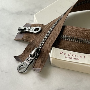 复古5 毛衣羽绒夹克外套门襟中咖161 YKK拉链古银金属双头开尾开衫