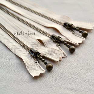细齿无锁3 YKK拉链闭尾古铜水滴头皮具手工DIY拼布包袋冷米色572