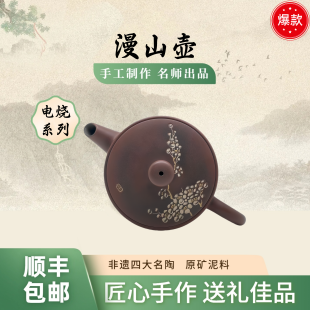 漫山壶 唐天源名师 原矿坭兴陶纯手工雕刻宽口茶壶200cc 非紫砂壶