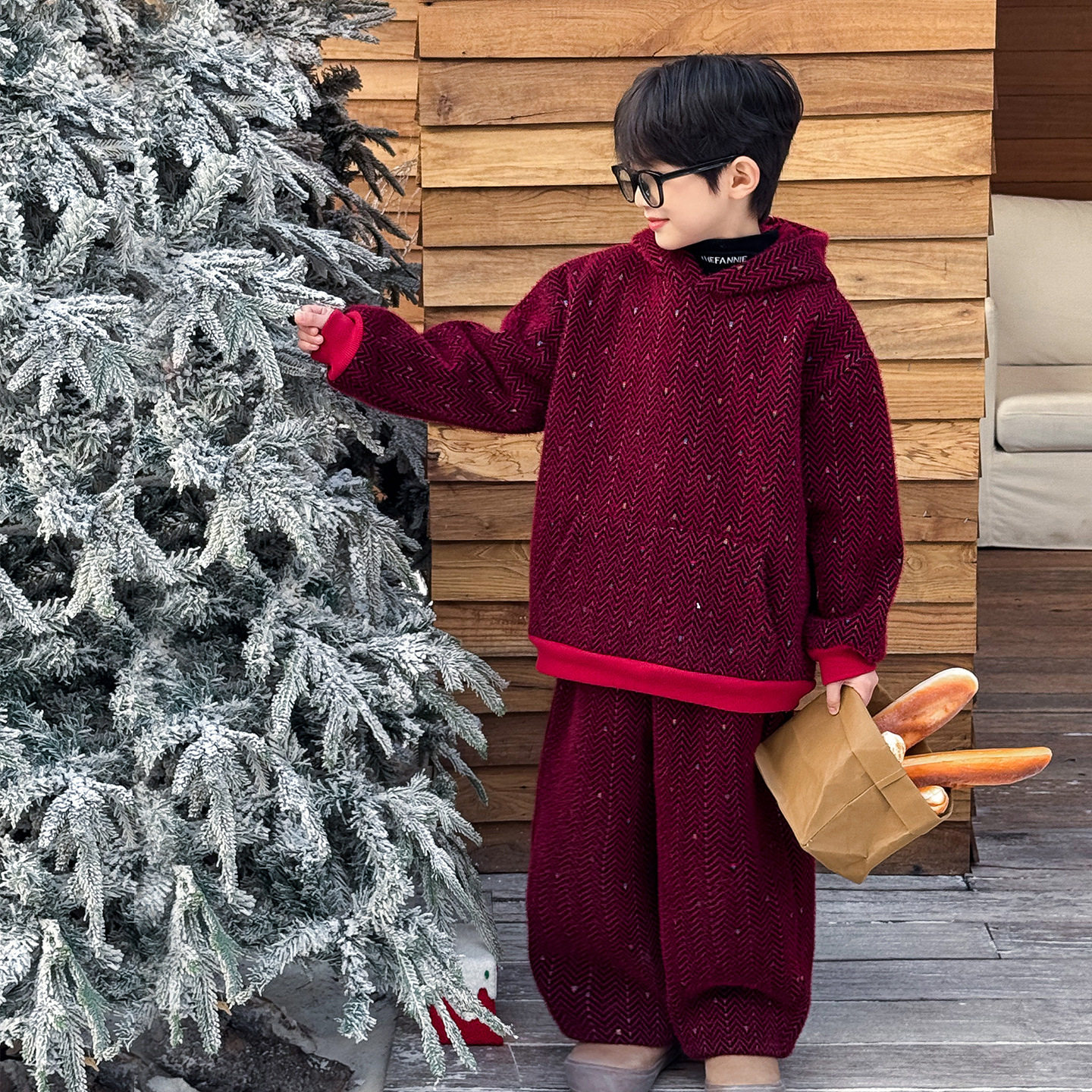 2025男童冬季新款时尚新年款斜纹毛绒加绒加厚连帽卫衣儿童套,童装/婴儿装/亲子装,儿童运动套装,淘宝优惠券,粉丝福利购,淘宝优惠卷