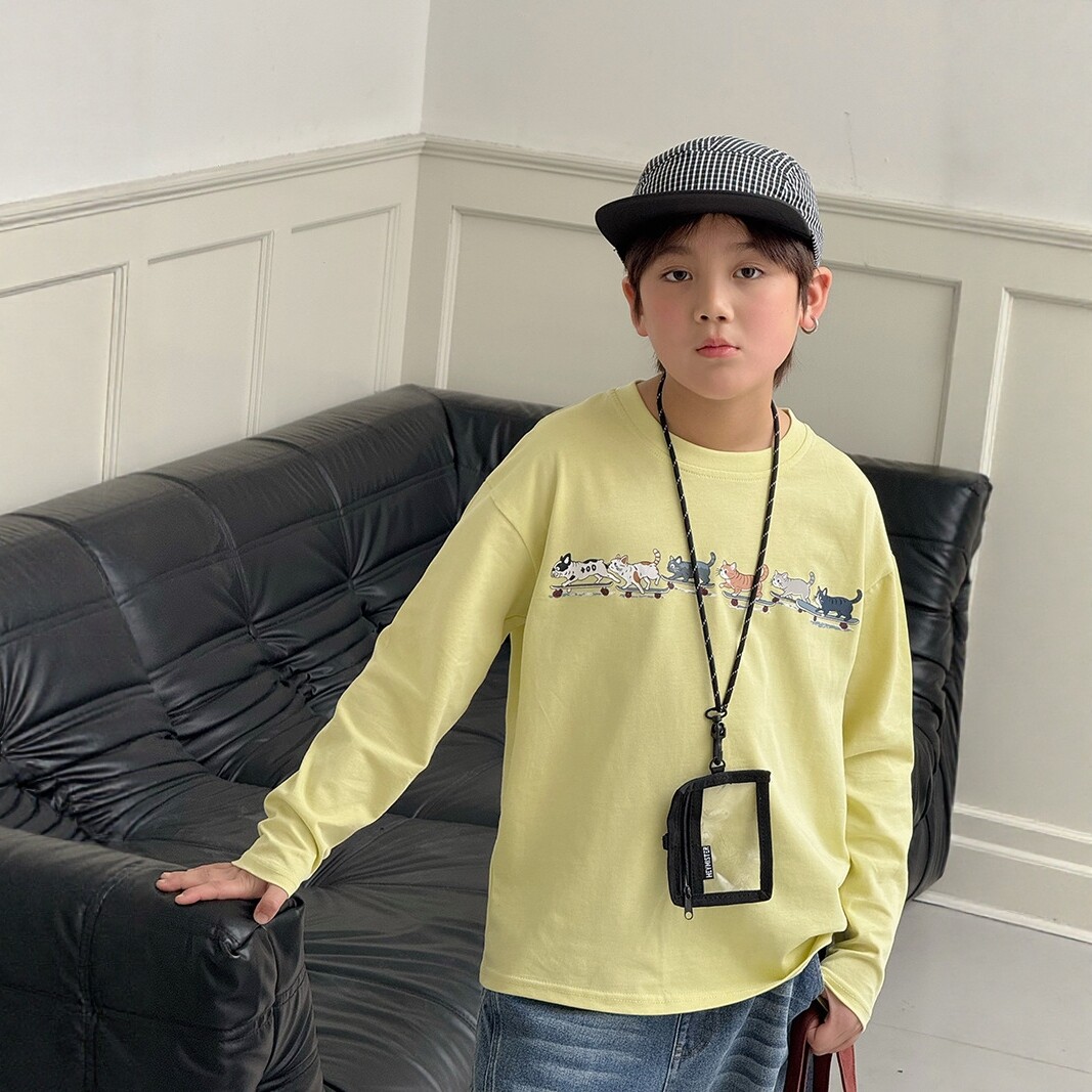 儿童装t恤春款男童中童百搭纯棉柔软卡通长袖上衣打底衫可爱小狗