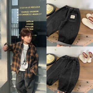 儿童装春装百搭痞帅气牛仔长裤子男童时髦宽松中童炸街韩版休闲裤