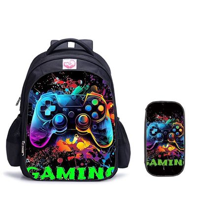 新款爆款热销游戏手柄gamepad两件套-书包+笔袋卡通印花