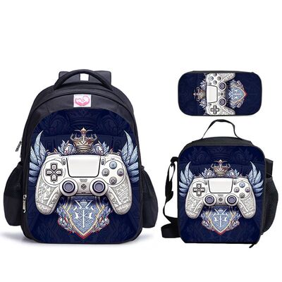 游戏手柄gamepad-卡通周边三件套-书包+竖款餐包+笔袋