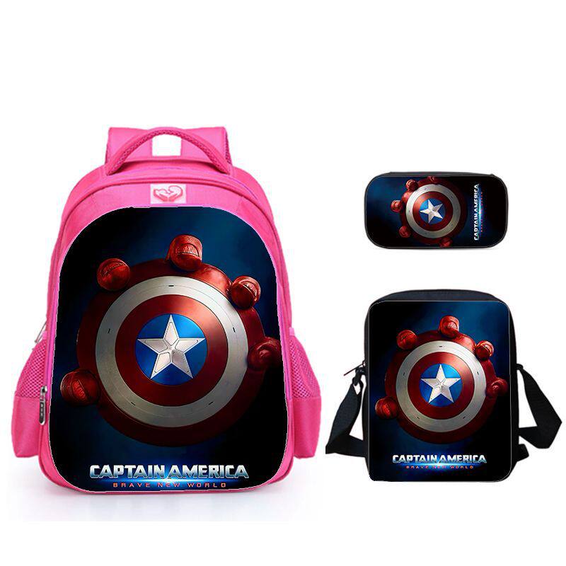 美国队长4-三件套-书包+竖款挎包+笔袋卡通印花休闲三件套