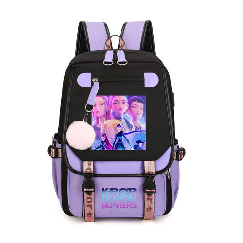 跨境现货 Kpop猎魔女团印花校园书包高颜值带USB接口背包1010-5