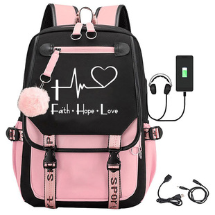 Temu爆款Faith Hope Love双肩包时尚大容量休闲旅行学校旅行背包