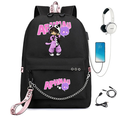 跨境亚马逊新款背包Aphmau动漫学生书包铁链笔记本双肩包usb书包