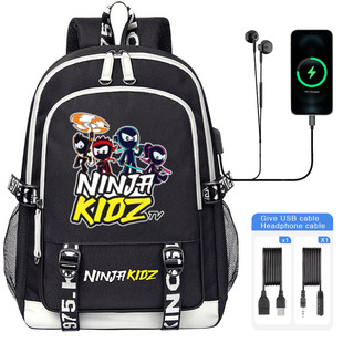 Ninja Kidz 书包卡通印花男孩女孩学生背包青少年 USB 充电笔记本