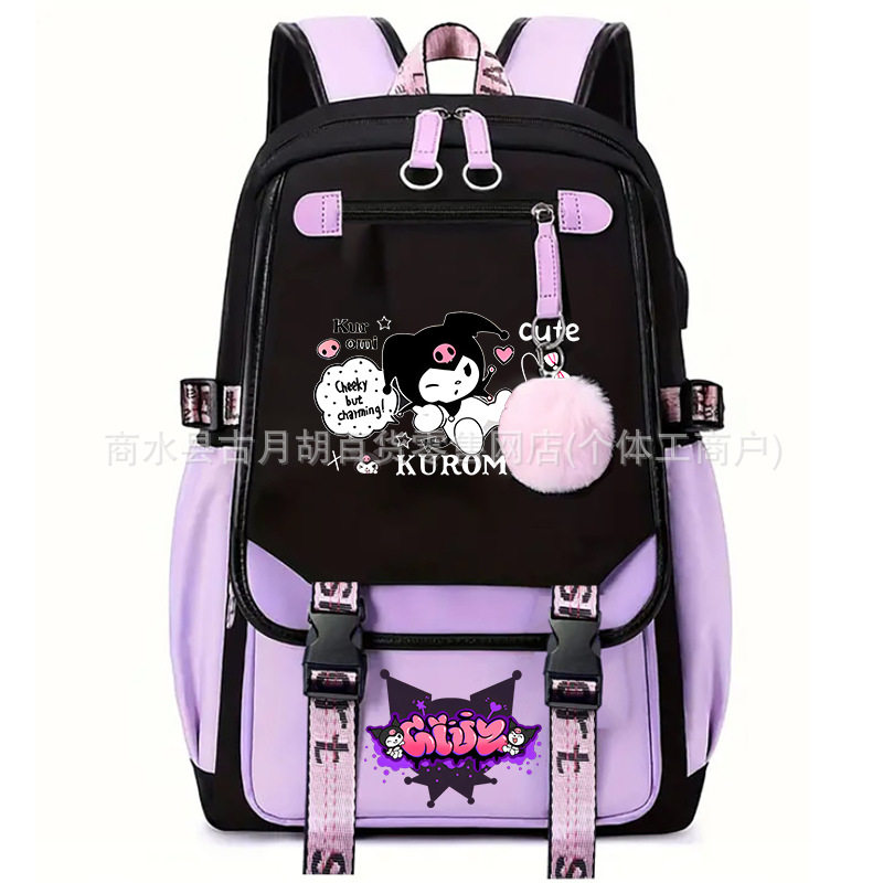 三丽鸥酷洛米kuromi双肩背包学生书包动漫卡通印花USB接口帆布包,文具电教/文化用品/商务用品,学生书包,淘宝优惠券,粉丝福利购,淘宝优惠卷