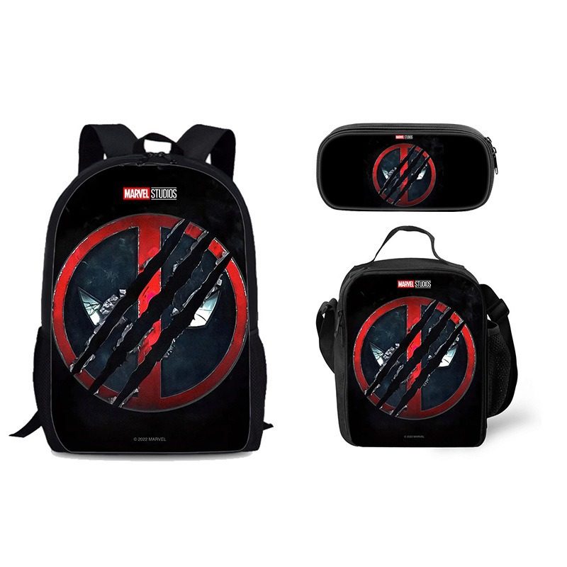跨境Deadpool & Wolverine双肩背包死侍与金刚狼书包餐包笔袋套装,文具电教/文化用品/商务用品,学生书包,淘宝优惠券,粉丝福利购,淘宝优惠卷