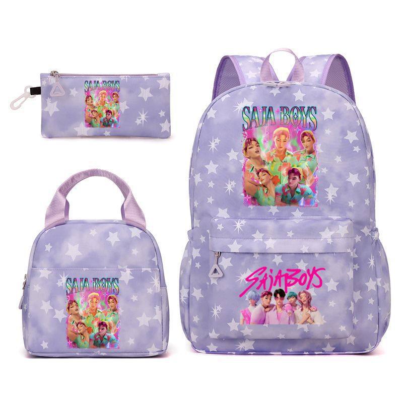 跨境新款kpop猎魔女团双肩背包小学生学院风书包旅行背包三件套,文具电教/文化用品/商务用品,学生书包,淘宝优惠券,粉丝福利购,淘宝优惠卷